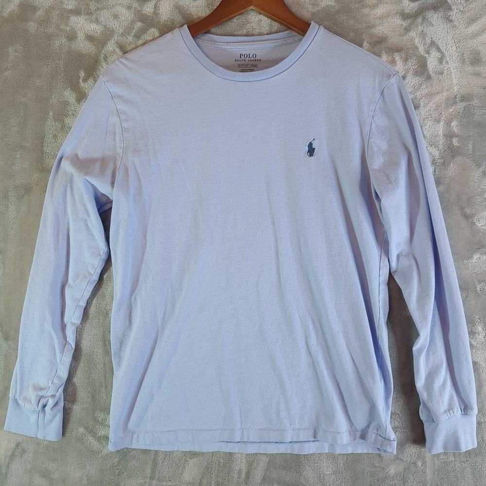 Polo Ralph Lauren Long Sleeve T-Shirt Mens Small Light Blue Pony Logo Crew Neck